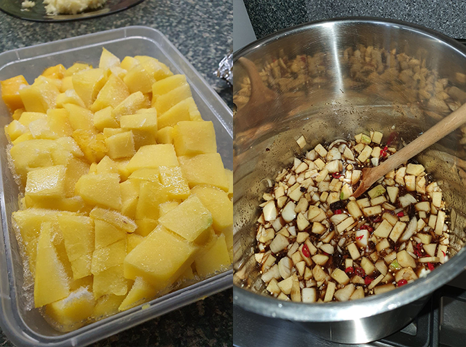 Chopped up mango, and 5 minutes of cooking in the pot